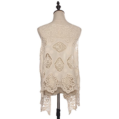 jastie Open Stitch Cardigan Boho Hippie Crochet Vest (A-Cream) - Thumbnail 3