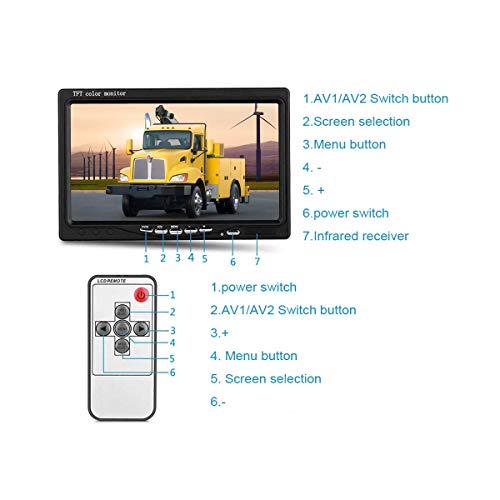 12V-24V RV Truck Van Trailer Bus Security Camera Kit, 7 Inch TFTLCD HD Color Monitor + Waterproof Night Vision Vehicle Parking Reverse Rear View Camera