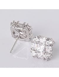 GULICX - Pendientes de tuerca cuadrados de oro blanco con circonitas cúbicas blancas