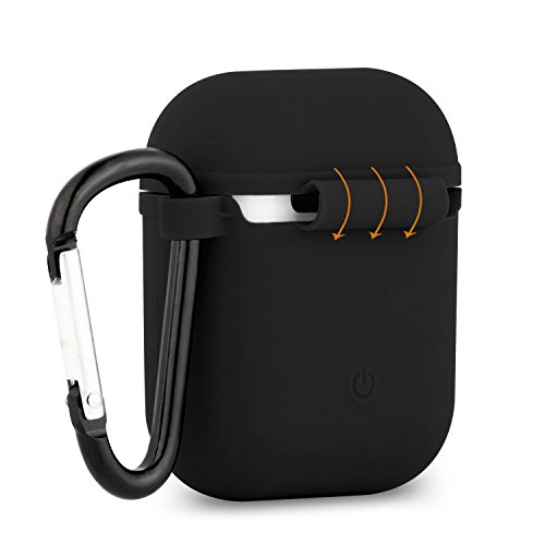 Baaletc Silicone Protective Cover Case with Metal Keychain for Apple AirPods (Black)