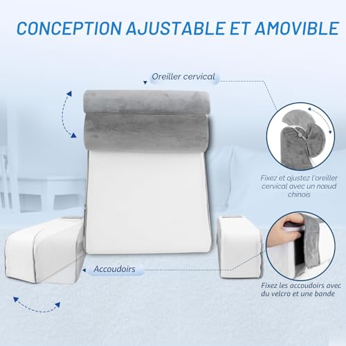 HOMCA Reading Pillow for Bed – Back Support Cushion with Cervical Pillow and Removable Armrests, Reading Pillow for Relaxing, Watching TV or Reading (36 x 40 x 48 cm)