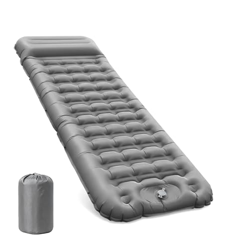 CIXMUS Aufblasbare Isomatte Camping mit Fußpumpe und Kopfkissen, 12 cm verdickt – Bequem, Ultraleicht, Kleines Packmaß, Koppelbar – Ideal für Wandern,