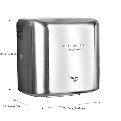 interhasa! Heavy Duty Stainless Steel Hand Dryer for Bathroom,950W(Polished) Automatic Commercial High Speed