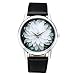 Top Plaza Women Fashion Elegant Black and White Lotus Flower Dial PU Leather Band Analog Quartz Wrist Watch-Black