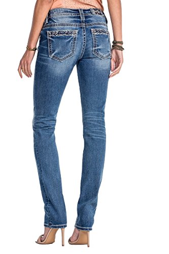 Miss Me Jeans Women's Garden View Floral Embroidered Medium Wash Straight Leg (28)