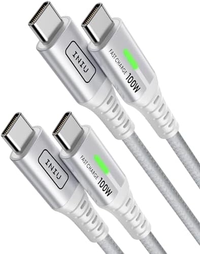Cable USB C a USB C, 100W [2Pack-2m, Blanco] Cable USB C Carga Rapida PD 5A QC 4.0 Cable Tipo C Nylon para iPhone 15 Pro MacBook Pro 2020 Samsung S22 Ultra iPad Air Pixel 7 Huawei P30 Steam Deck