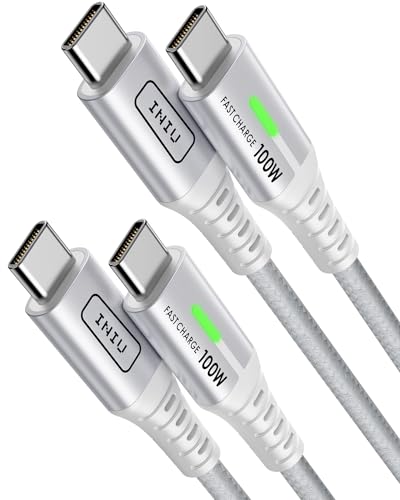 USB C auf USB C Kabel, 100W [2m+2m, weiß] Typ C Schnellladekabel PD 5A QC 4.0 Nylon Ladekabel USB-C Aufladekabel für iPhone 15 MacBook Pro 2021 iPad Air Samsung S22 PS5 Switch Pixel 7 Huawei usw.