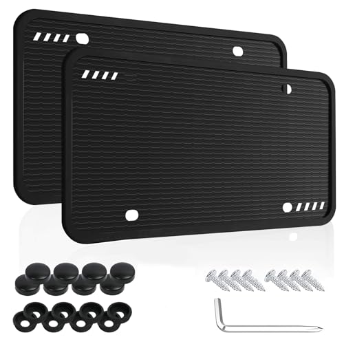KITCHEN CHOICE Marco de Matrícula,2 Pack Porta Placas de Silicona para Auto,Antióxido,Antivibración,Resistente a la Intemperie,Universal Soportes para MatríCula con Accesorios de Montaje