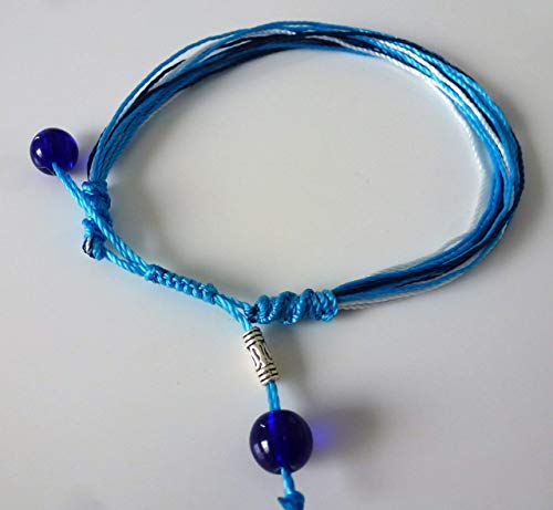 Surfing string Friendship bracelet medium 6.5-8.5 inches light blue macrame with sea glass beads adjustable knots Unisex BFF couples Beach Surf Cyber Monday deal Christmas gift under $20 - Thumbnail 4