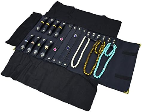 iYang Jewelry Organizer Rolls Necklace Ring Earring Holder Bag Case Carriers Collector Soft Velvet (Blue)