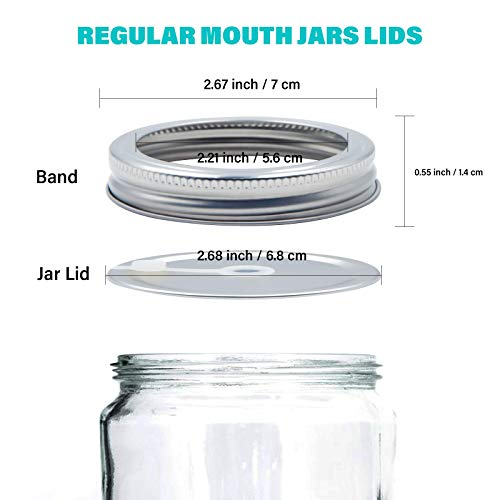 24Pcs Canning Lids, Regular Mouth Mason Jars Lids Holes/Without Hole Lids, Reusable Leak Proof Split-Type Lids with Rings for Mason Jar, Ball Jar, Canning Jars, Drinking Jars, Silver 70mm