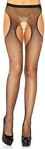 Womens Sheer Crotchless Suspender Pantyhose