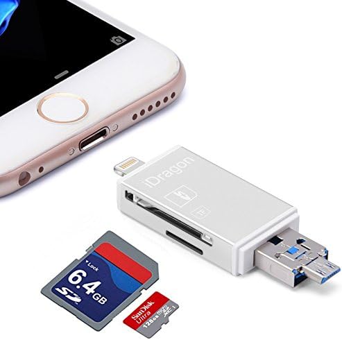Kombrex 3 in 1 Memory Card Reader,SD/Micro SD Card Reader TF Card Adapter-External Storage Memory Expansion for Android Device/Mac/PC/iPhone/iPad/IOS [Silver]