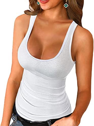 Deerludie & T Womens Scoop Neck Ribbed Tank Tops Low Cut Solid
