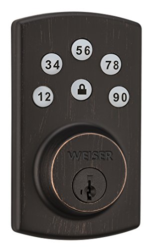 Weiser Powerbolt 2.0 Electronic Deadbolt Featuring SmartKey, Exterior Door Lock with Keypad, Venetian Bronze (9GED14600-102)