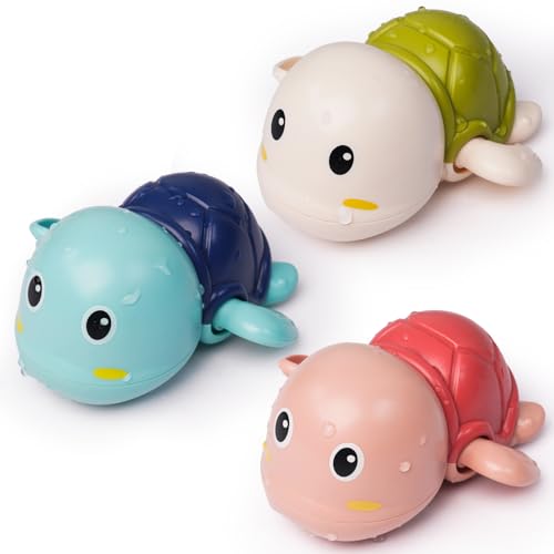 LiKee Bath Toys 3 Pack with 3 Colors | Cute Swimming Turtles Wind Up Toys for Baby Toddlers 1+ Years Old | Floating Bath & Pool Toys for Kids Age 1-3-5 | Baby Shower & Birthday Gift (Boys Girls)