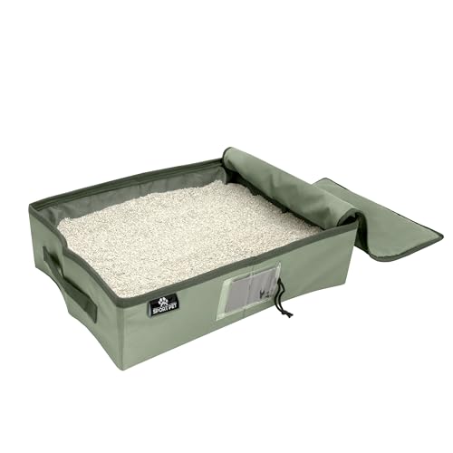 SportPet Designs Portable Travel Litter Box for Cats, Large Collapsible with Zi…