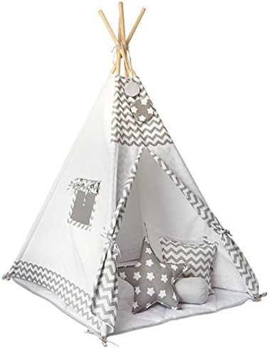 grey stripe design Play Teepee 100% Cotton Canvas Portable Indoor Tent for Boy and Girls children playhouse teepee