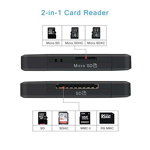 SD Card Reader, Nobebird Micro SD card Reader/Writer for SD/SDHC/MMC II/RS MMC/Micro SD/Micro SDHC/Micro SDXC, Micro USB OTG to USB 2.0 Adapter for Smartphones/Tablets/Laptops/PC with OTG Function