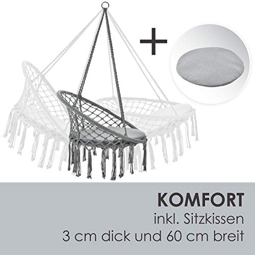 Juskys Hängesessel Cadras 60 cm breites Kissen— Indoor Hängekorb 120 kg Belastbarkeit für Kinder & Erwachsene — Einfache… – Bild 6