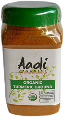 Aadi Organics - USDA Certified Organic Indian Turmeric Powder - 6oz / 170g per Wide Mouthed Bottle - Cooking, Kitchen Use, Flavoring Herbs and Spices - Stays Fresh