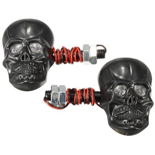 DLLL DC12V 2xAmber Motorcycle Skeleton Head Skull Turn Signal Light Indicator for Harley (Black)