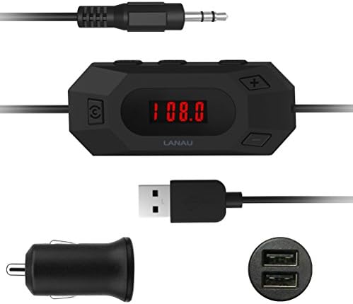 FM Transmitter Car Kit with Dual USB, In-car Charger, Hi-fi Stereo FM Radio Adapter with 3.5 mm Audio Plug Compatible with all Audio Devices (Black) LANAU