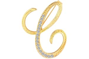 DSADKI A-Z Lette Brooch 26 Initial Pins Gold Plated Metal Brooches - Clear Crystal Rhinestone Brooch Breastpin for Women