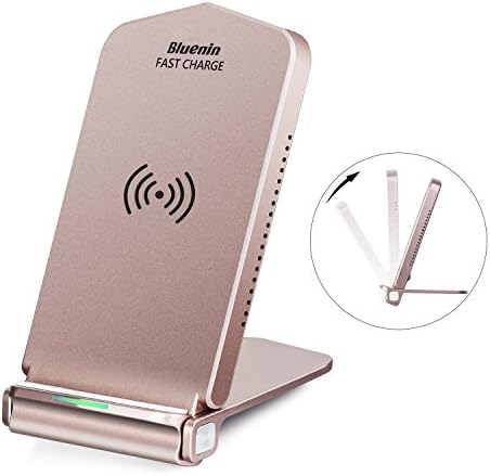 iPhone X Wireless Charger, Bluenin Foldable Fast Wireless Charging Pad Stand for Samsung Galaxy Note 8 S8 S8 Plus S7 Edge S6 Edge Plus Note 5, Standard Charge for iPhone X iPhone 8/ 8 Plus (Rose Gold)
