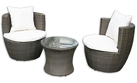 KMH®, 3-teilige Gartensitzgruppe *Felipa* inklusive Sesselauflage und Kissen - Farbkombination: braun/Weiss (#106095)