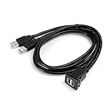 Riipoo USB Flush Mount Cable - 1 Meter 3ft Dual USB 3.0 Ports Panel Mount, Dash Mount, Flush Mount Extension Cable for Car Boat Motorcycle or Other Surface (3ft)