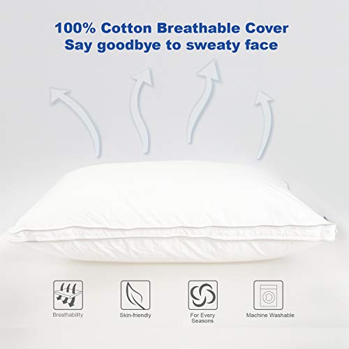Lunvon Queen Adjustable Shredded Gel Memory Foam Home Bed Pillow for Sleeping Luxury Ventilated Washable Cooling Hypoallergenic Cotton Cover Protector CertiPUR-US Certification for Your Health, White