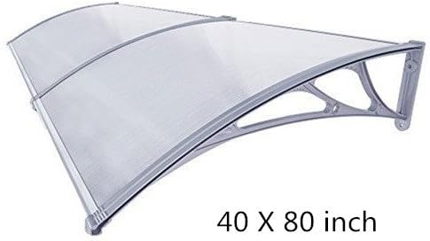 Window Awning Outdoor Polycarbonate Front Door Patio Cover Canopy Sun Shetter Sunshade Shelter (White 40 x 80โ)
