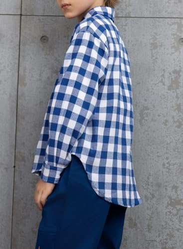BLIBEAN TEEN GIRL’S FALL LONG SLEEVE PLAID SHIRTS BUTTON DOWN BLOUSES BIG KIDS WESTERN COWGIRL TOPS AGE 6T-7T (SIZE 6 7 YEAR) BLUE