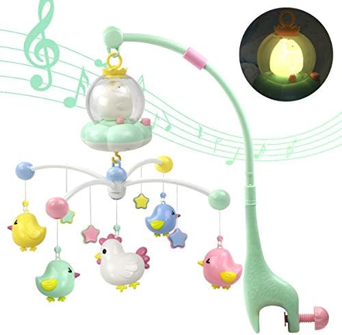 ベビー用ベッドメリー モビールオルゴールがらがら ラトルメロディ360度回転ナイトライト付き多機能飾りベビーカー用おもちゃ赤ちゃん誕生日出産祝いプ グリーン 新作