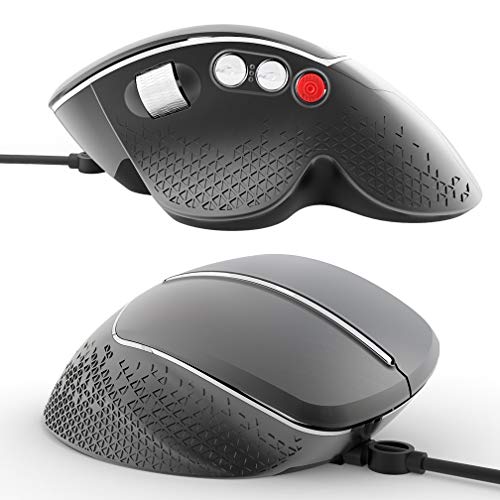 INPHIC Ratón Gaming con Cable, Desplazamiento Lateral y diseño ergonómico Vertical, Ratones para Juegos de computadora USB óptico programable, 1200-4800 dpi Ajustable, retroiluminación 7 RGB, Negro