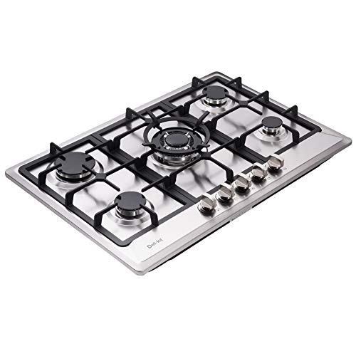 Deli-kit DK257-A02 30" LPG/NG Gas Cooktop gas hob stovetop 5 burners Dual Fuel 5 Sealed Burners Built-In gas hob Stainless Steel 110V AC pulse ignition gas Cooker gas stove with cast iron support