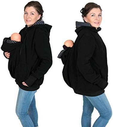 BossKey Womens Maternity Coat Outwear Kangaroo Hoodie Jacket for Mom and Baby - Black, Red