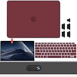 GMYLE MacBook Air 13 Inch Case 2018 Release A1932 with Touch ID Retina Display, Plastic Hard Shell, Keyboard Cover, Screen Protector, Webcam Cover, Anti Dust Plugs for Newest MacBook Air 13, Burgundy