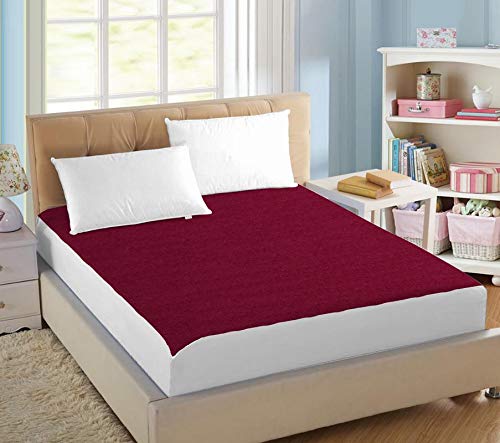 AVI Cotton Waterproof Spill Bug and Dust-Proof King Bed Fitted Mattress Protector, 72x78-inch(Maroon)