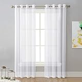 NICETOWN Sheer Curtain Panels Bedroom - Home Decoration Solid Voile Panels with Ring Top (2-Pack, 54 Wide x 84 inch Long, White)