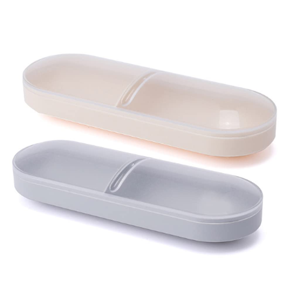 IKAAR Plastic Storage Box Small Cotton Buds Swabs Balls Pads Dispenser Container Canister with Lid, Portable Two-grid Travel Cosmetic Storage Box Pack of 2