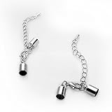 LolliBeads (TM) Silver Plated Barrel Leather Cord Ends With Lobster Clasp and Extension Chain Finish Fits Up To 4.5 mm Cords (60 sets)