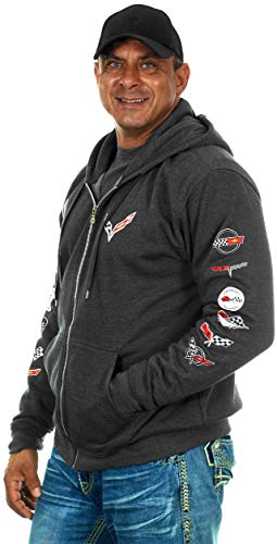 JH DESIGN GROUP Men's Chevy Corvette C 7 Collage Charcoal Gray Full Zip Up Hoodie (Medium, CLG7-charcoal Gray)