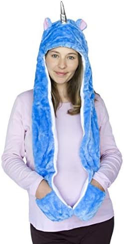 Unisex Kids Teens Novelty Unicorn Plush Hat with Mittens Scarf Winter Rave Cosplay Party Snowboarding Hat