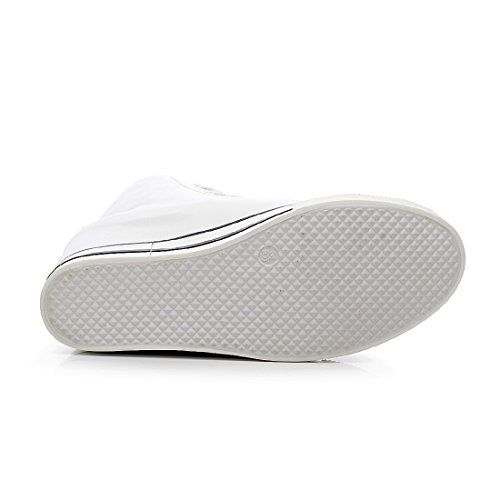 mewow Womens Casual High Top Wedge Hidden Heel Leather Shoes Fashion Sport Sneaker (7.5, White) - Thumbnail 6