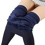 Tengo Women Winter Warm Velvet Stretchy Leggings Pants (One Size, Navy Blue)