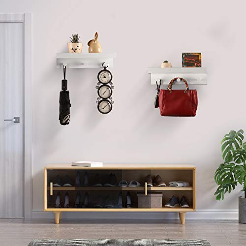 NOZE White Floating Shelves with Hooks, Entryway Coat Rack for Hat or