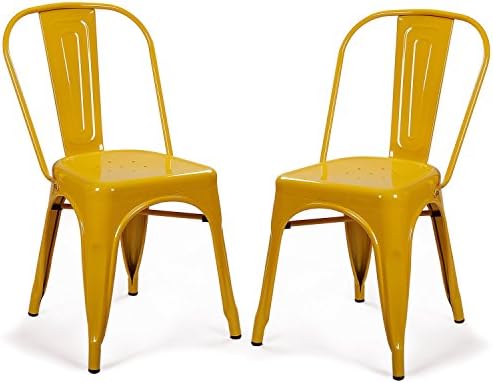 DecentHome Metal Stackable Tolix Style Dining Chairs, Set of 2 (Yellow)