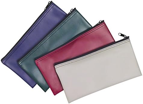 Cash Bag, Coin Bag, Company Security Bank Deposit/Utility Zipper Bag, Document Bag, 11 X 5.5 Inches, Grey, Navy, Green, Maroon. (Free Return) (Pack of 4, Assorted Color - 1 of Each Color)